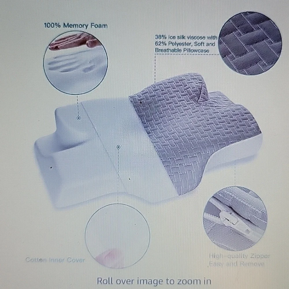 Elviros Memory Foam Cervical Pillow Queen ergonomic contour pain relief Grey New